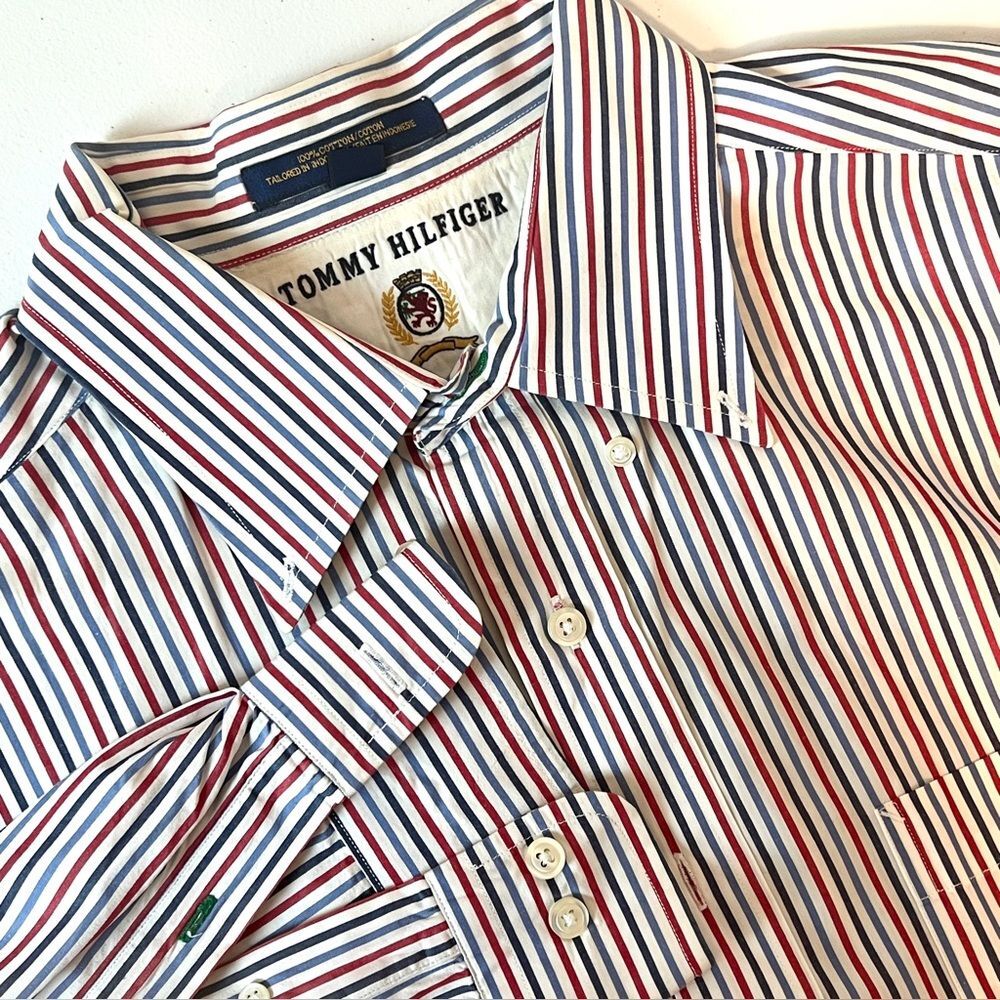 Vintage Tommy Hilfiger Men’s Striped Button Down Shirt | Size 17 1/2 (34-35)